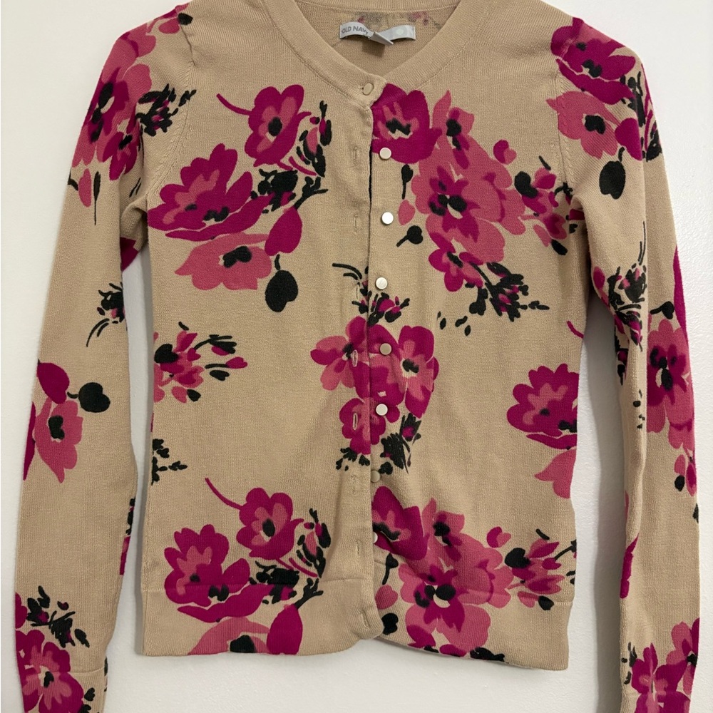 Old Navy Tan Floral Cardigan